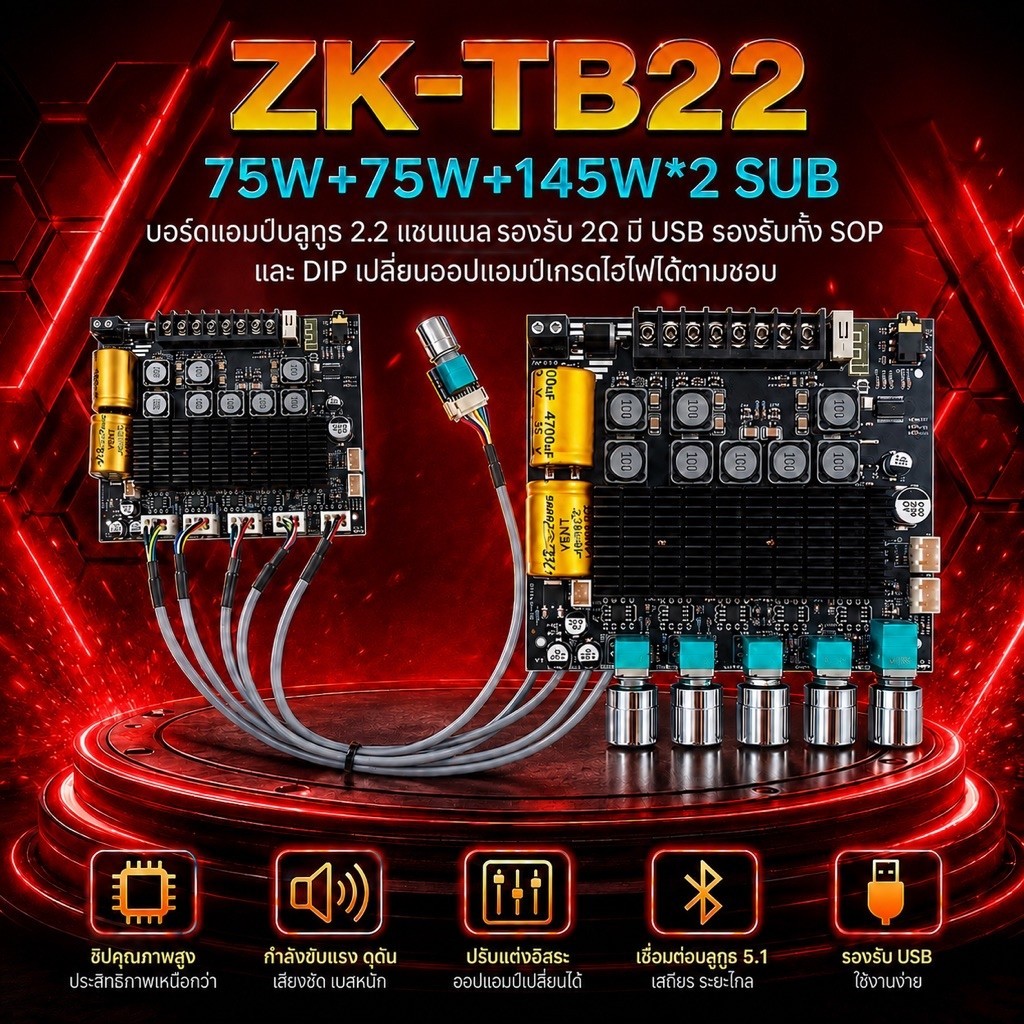 ใหม่ ZK-TB22 แอมป์จิ๋ว 2.2CH กลาง75w*2CH ซับวูฟเฟอร์ 145w*2CH Wuzhi Audio แท้
