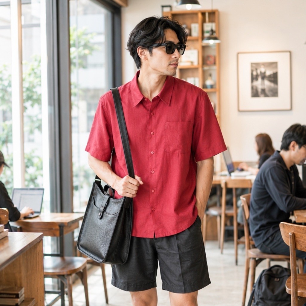 เสื้อเชิ้ต ลินินแขนสั้น Red ❤️ SALE 790