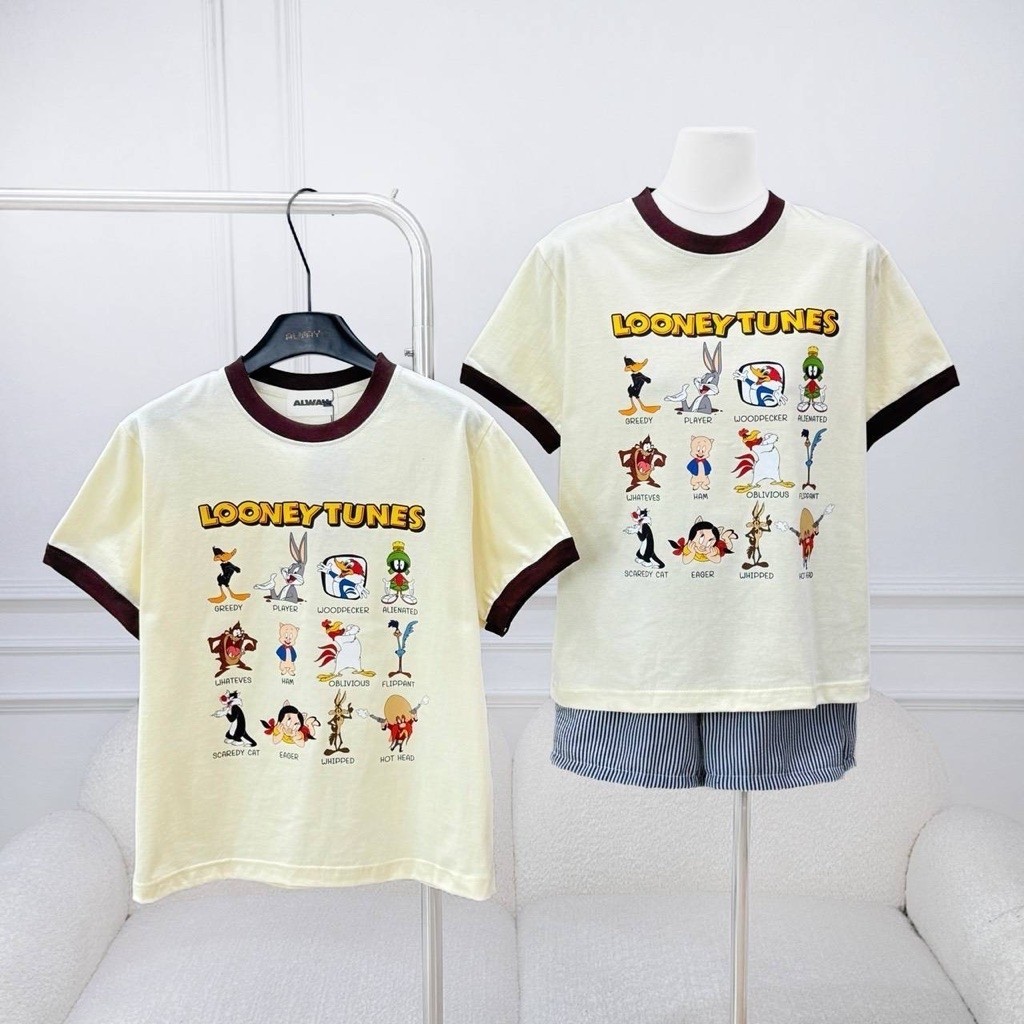เสื้อยืด กุ้นขอบคอแขน/เสื้อตัดต่อแขนสโลป ผ้าคอตตอน ใส่สบายๆ