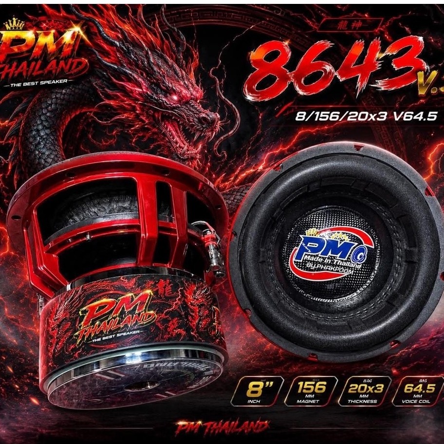 8 นิ้ว PM top v3/v64/156  4+4ohm 600wรับประกัน1ปี