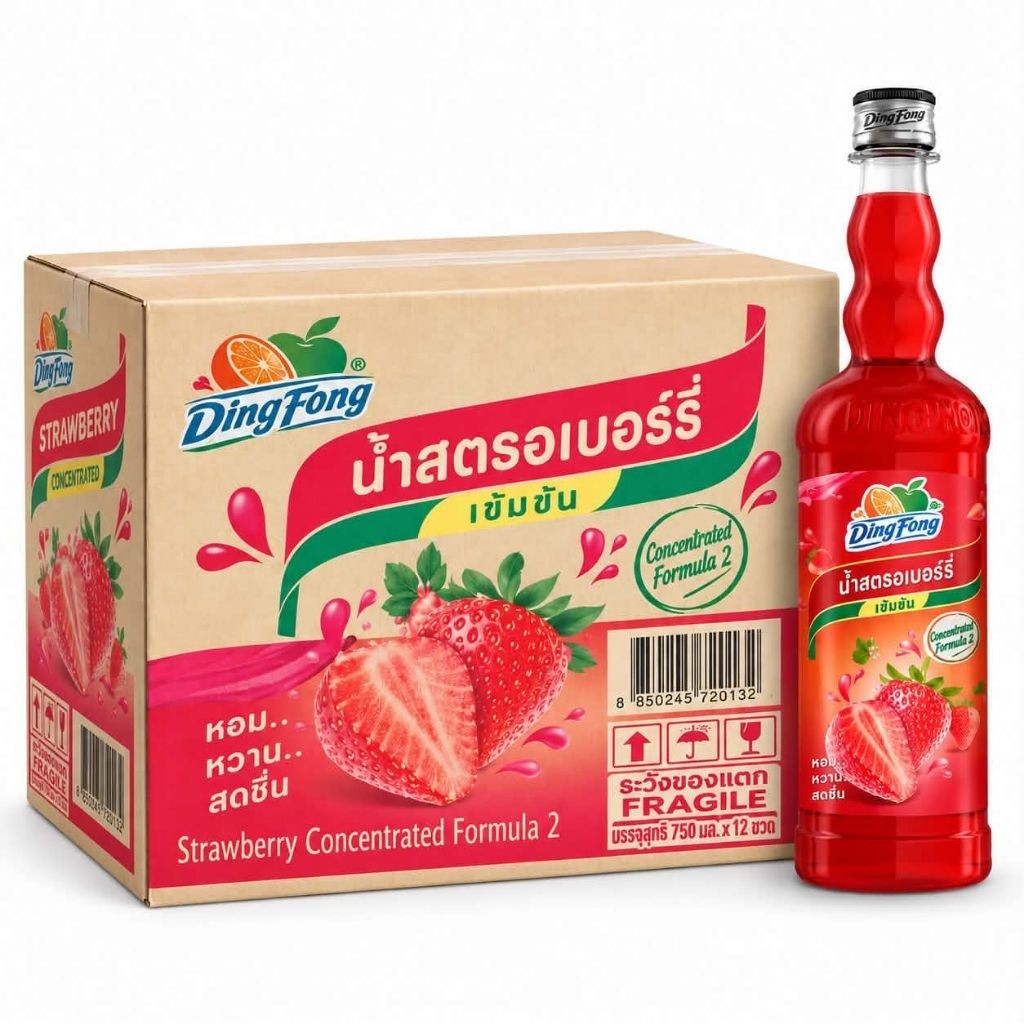 ติ่งฟง น้ำสตรอเบอร์รี่เข้มข้น ยกลัง (บรรจุ 760 ml. x 12ขวด)