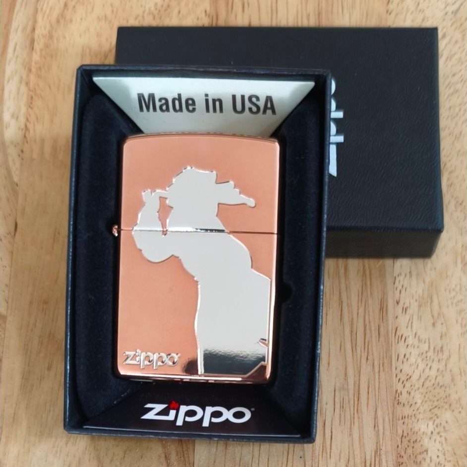 ZIPPO ตัวถังสี Pink gold ลาย Wlndy Shadow แบรนด์ แท้ งานลิขสิทธิ์ญี่ปุ่น พร้อมใบ Guarantee สินค้าใหม่พร้อมกล่อง