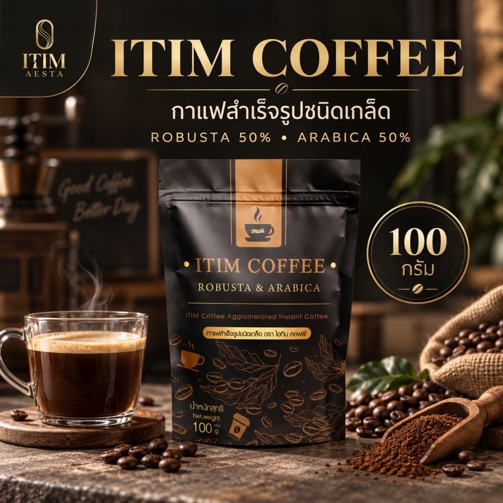 ITIM COFFEE กาแฟสำเร็จรูปชนิดเกล็ด Robusta & Arabica 100 กรัม