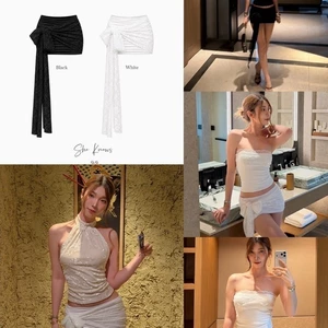 Katherine skirt 790.- กระโปรงสั้นทรงเข้ารูป แต่งผ้าลูกไม้ผูกโบว์