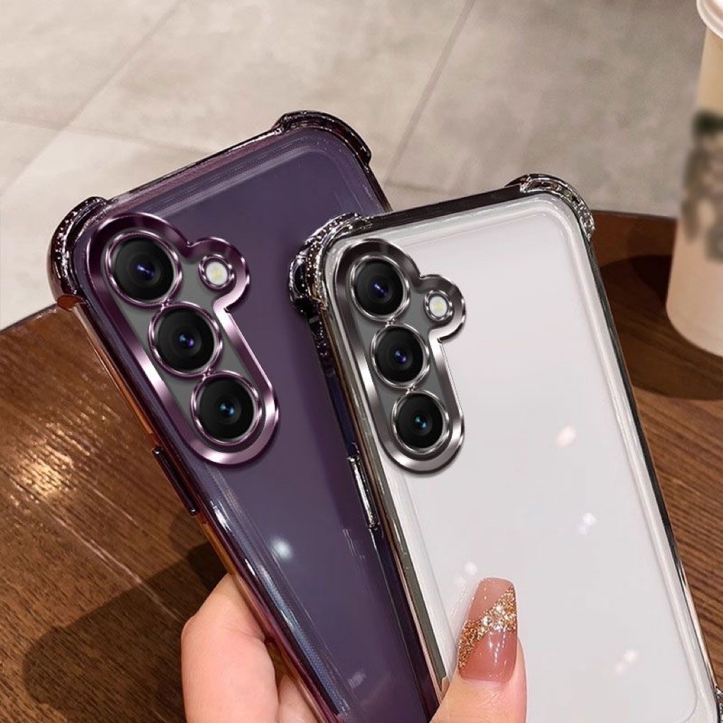 เคสขอบเงาหลังใส สำหรับ Samsung A17 A07 A56 A36 A26 A16 A06 A55 A25 A05 S S24FE เคสกันกระแทกสีหมุมขอบเงา