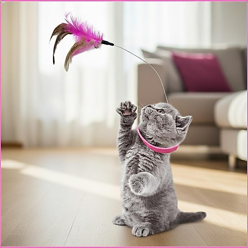 Luckyei 1 2 ชิ้น Cat Teaser Wand การออกแบบลวดเหล็กพร้อม Bell ทนทานของเล่นปลอกคอสําหรับแมวในร่มความบั