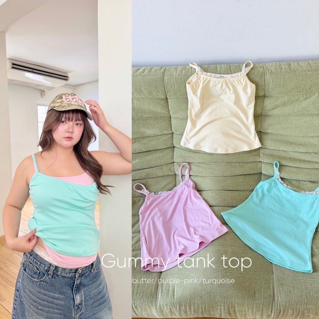 Chubbygirlbkk-Gummy tank top🍭”เสื้อกล้ามสาวอวบ ผ้าextra softนุ่มยืด ใส่สบายอก-56นิ้ว(มีใส่ลูกไม้/ไม่ใส่ลูกไม้)”