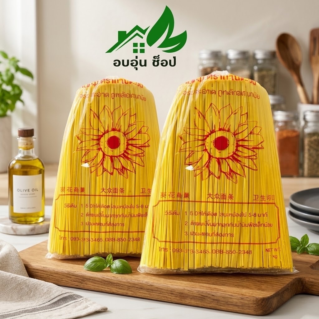 เส้นหมี่เหลือง เส้นข้าวซอยอิสลาม เส้นหมี่เหลืองแบน / เส้นกลม ตราทานตะวัน ขนาด 1กิโลกรัม