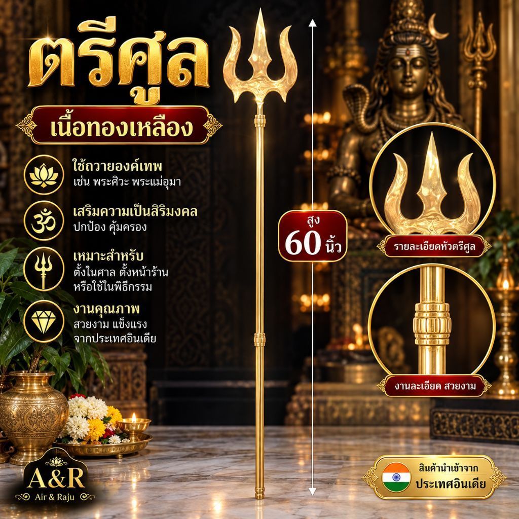 ตรีศูล ยาว60นิ้ว_ทองเหลือง