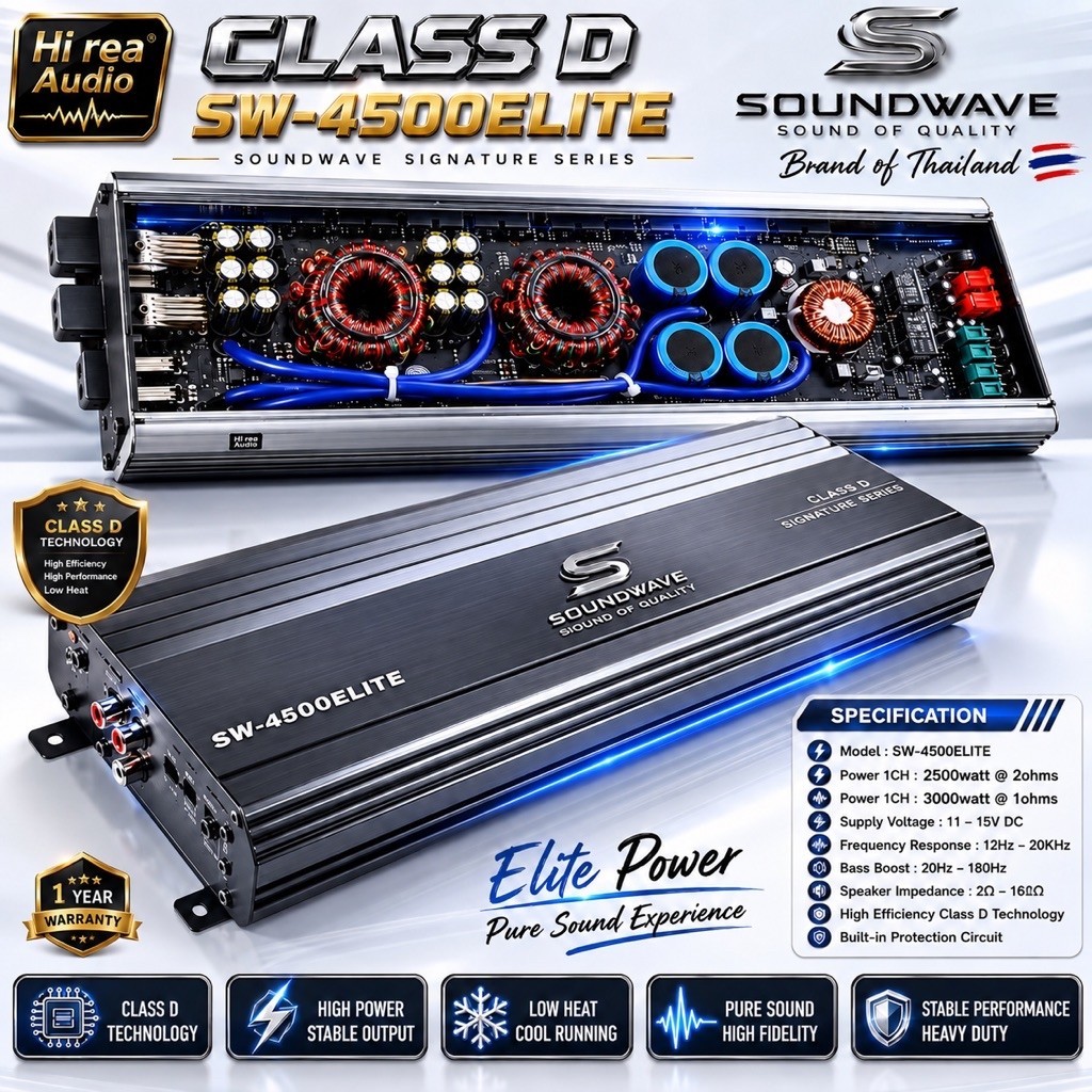 SOUNDWAVE SW-4500ELITE เพาเวอร์แอมป์ Class D 3000W พลังขับสูง สำหรับซับวูฟเฟอร์ เสียงแน่น ดุดัน ของแท้ 100%