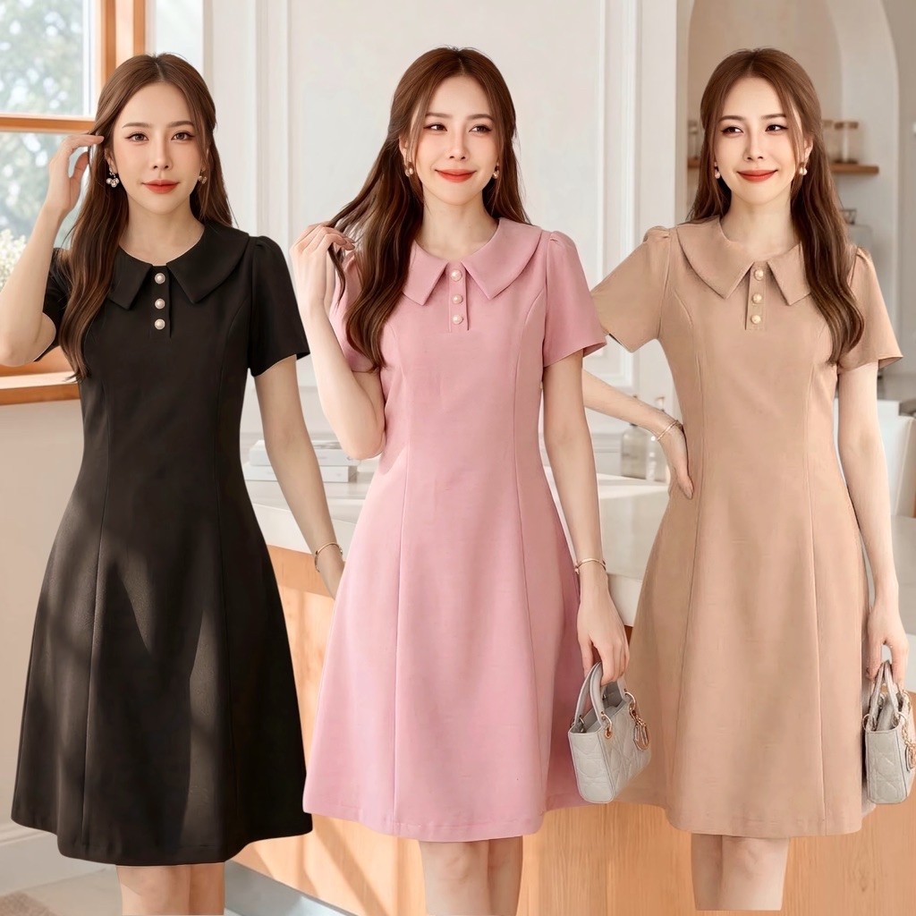 MILA DRESS เดรสคอปกแต่งกระดุม ทรงสวย สุภาพ เรียบหรู