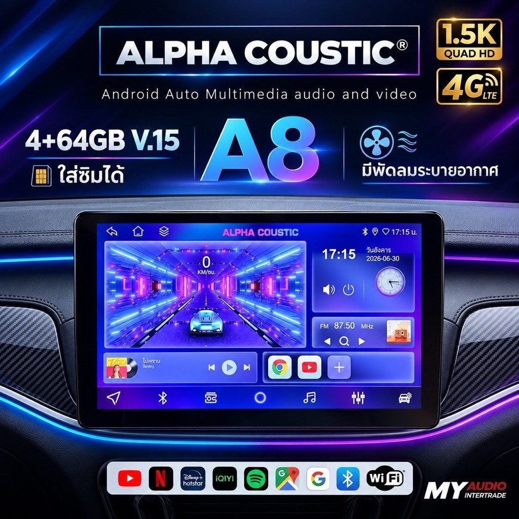 ALPHA COUSTIC แท้ 100% จอแอนดรอย ขนาด 9 นิ้ว, 10 นิ้ว RAM2 / ROM64 ANDROID  14 มี CarPlay / Android 