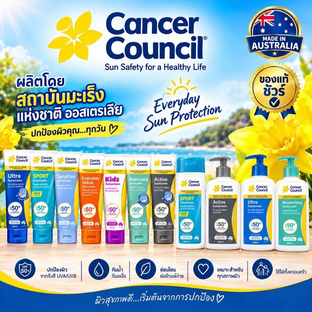 Cancer Council Sunscreen ครีมกันแดด ออสเตรเลียของแท้100%  sun block ซันบล็อก ครีมกันแดดหน้า ครีมกันแ