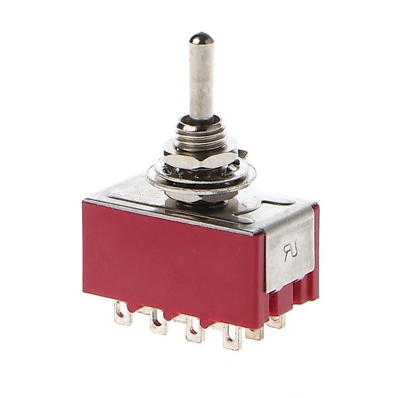 Pcf* AC 250V 2A 125V 5A 12-Pin On 2 ตําแหน่ง 4PDT Mini Toggle Switch สีแดง
