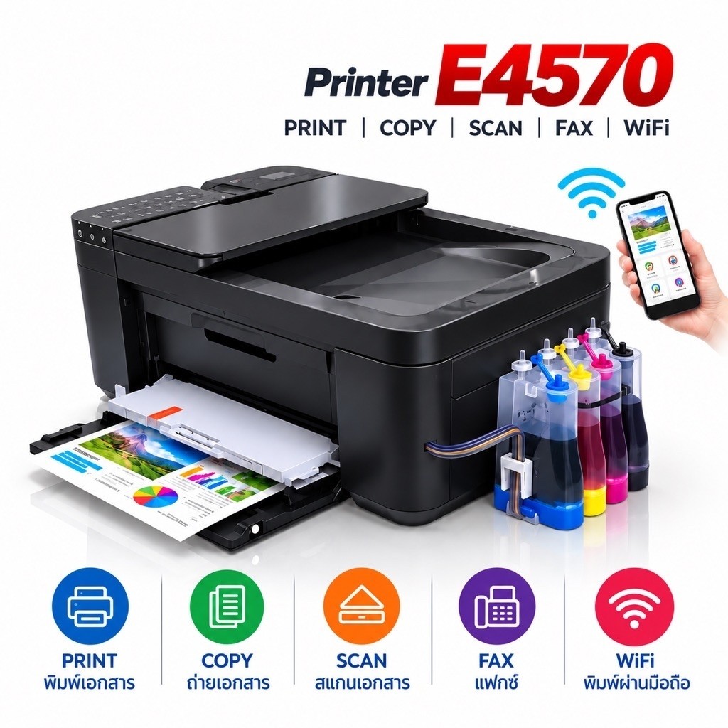 Canon Pixma E4570 Wifi Direct พร้อมตลับหมึกแท้ และแบบ ติดตั้ง INKTANK