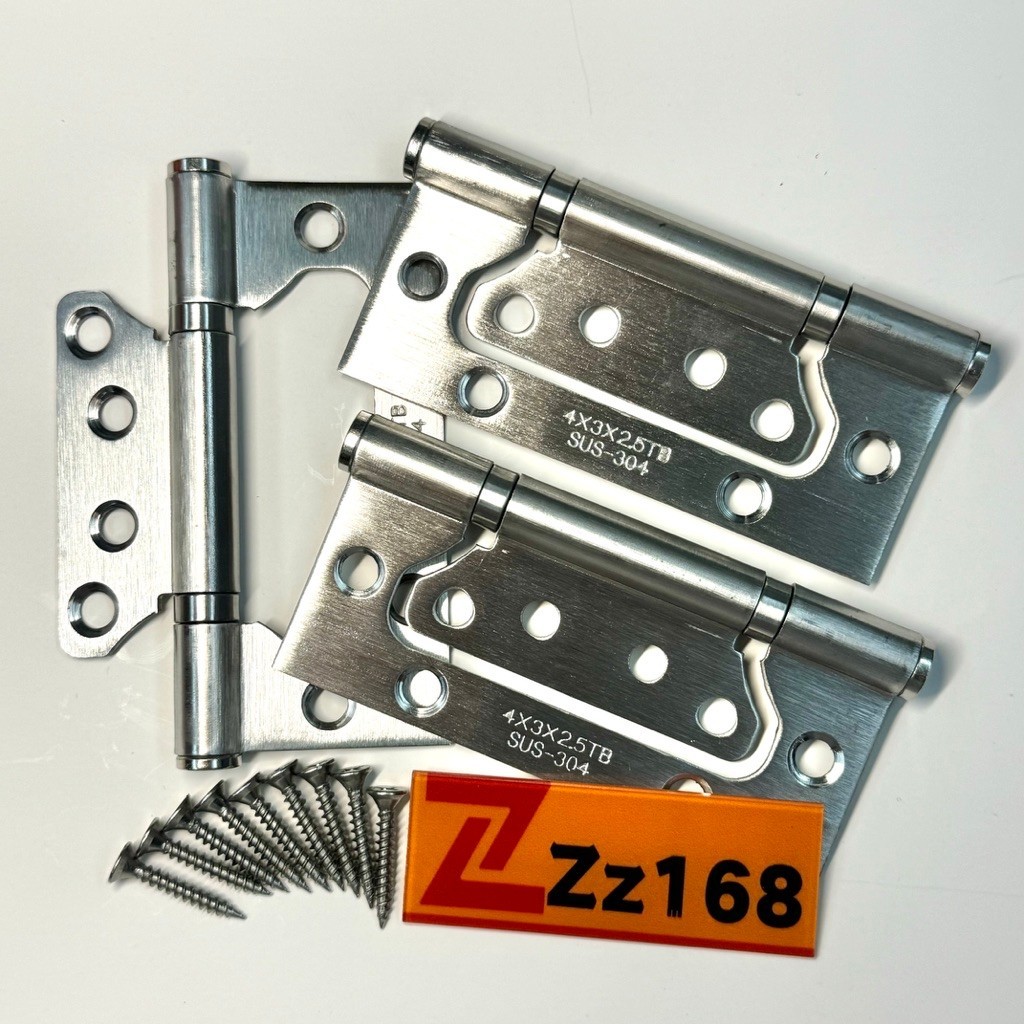 Zz168บานพับผีเสื้อ บานพับประตู 4X3 หนา 2.5มิล สแตนเลสsus304บานพับหน้าต่าง บานพับ แหวนลูกปืน พร้อมน็อตสกรู