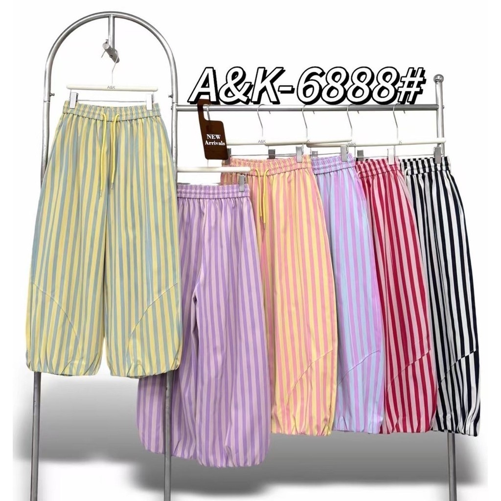 รหัส6888กางเกงบอลลูนลายริ้วสีพาสเทลงานป้ายA&kผ้าคอตตอนทวิต