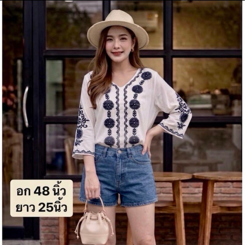 🛍️ เสื้องานปัก โบฮีเมียน 🧥 อก 44-48” ยาว 23.5-24“ (ขนาดจะอยู่ที่ด้านล่างของรูปค่า) เนื้อดี ไม่ร้อน ทรงสวย สาวอวบใส่ได้