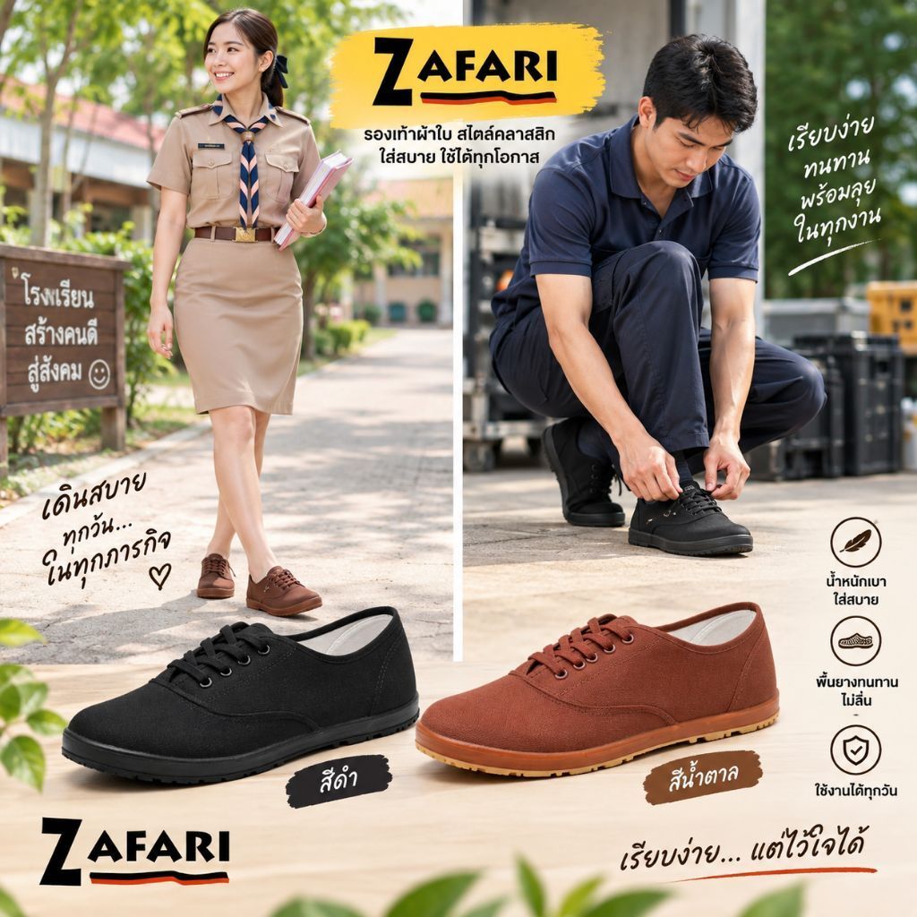 ุNanyang Zafari นันยาง รองเท้าผ้าใบ ดำล้วน ใส่ทำงาน ลูกเสือ ครู เบอร์31-45 /121