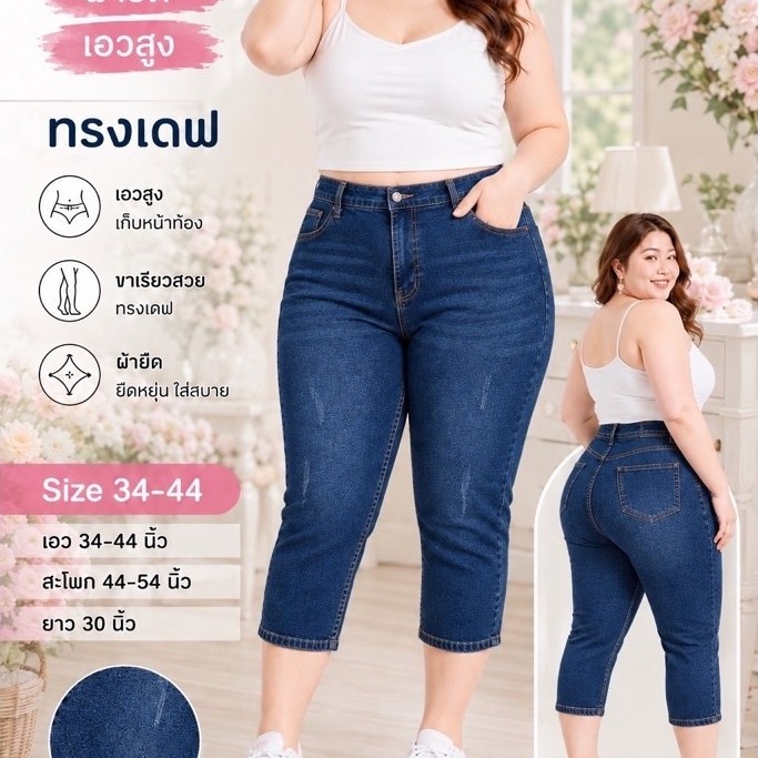 กางเกงยีนส์5ส่วน ผ้ายืด เอวสูง งานขาเดฟแต่งสะกิดขาเรียบสียืนส์งานผ้านิ่มใส่สบายเหมาะสำหรับคนไม่สูงมากได้ไปไม่ผิดหวังจ้า
