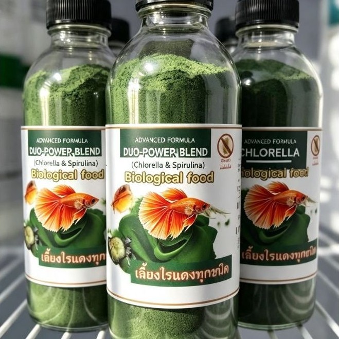 อาหารไรแดงสูตรผสมพิเศษ DUO-POWER BLEND (คอเรลล่าแตกผนังเซลล์ + สไปรูลิน่า) เร่งโต เร่งสี
