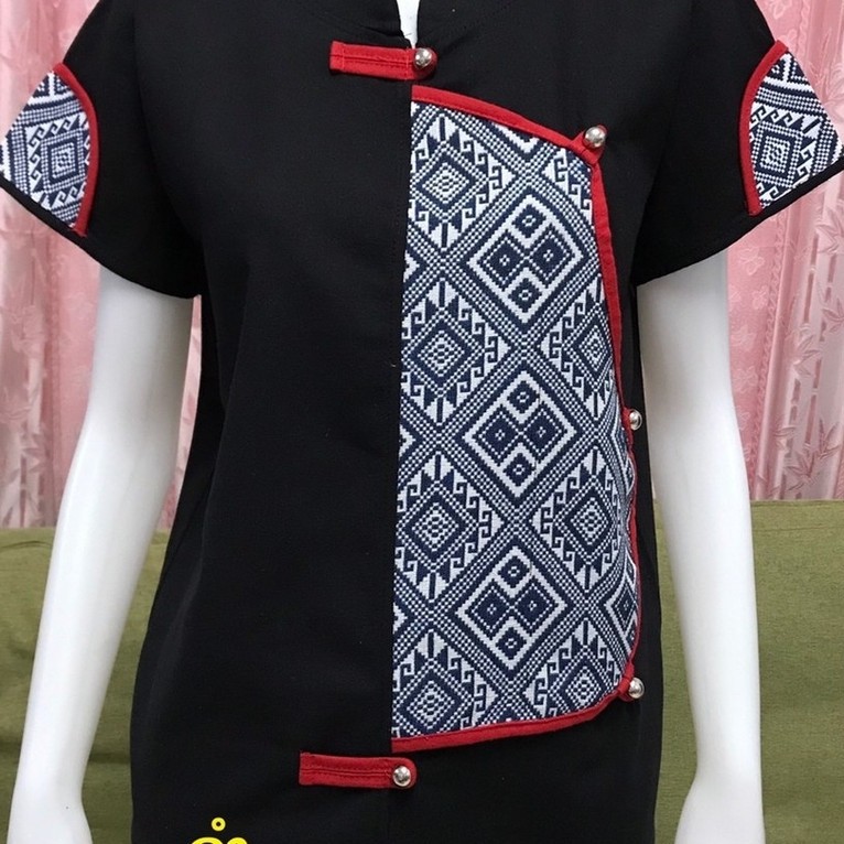 เสื้อผ้าฝ้าย ผ้าพื้นเมืองคอจีนทูโทน แต่งผ้าทอ