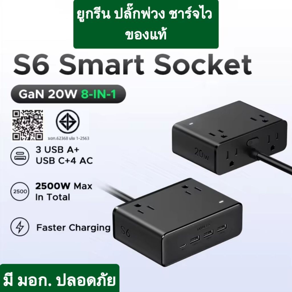 แท้💯 UGREEN S6 20W GaN Socket 8-in-1 Board พร้อม USB Multi-function plug-in Board แท่นชาร์จ พกพา หลายพอร์ต