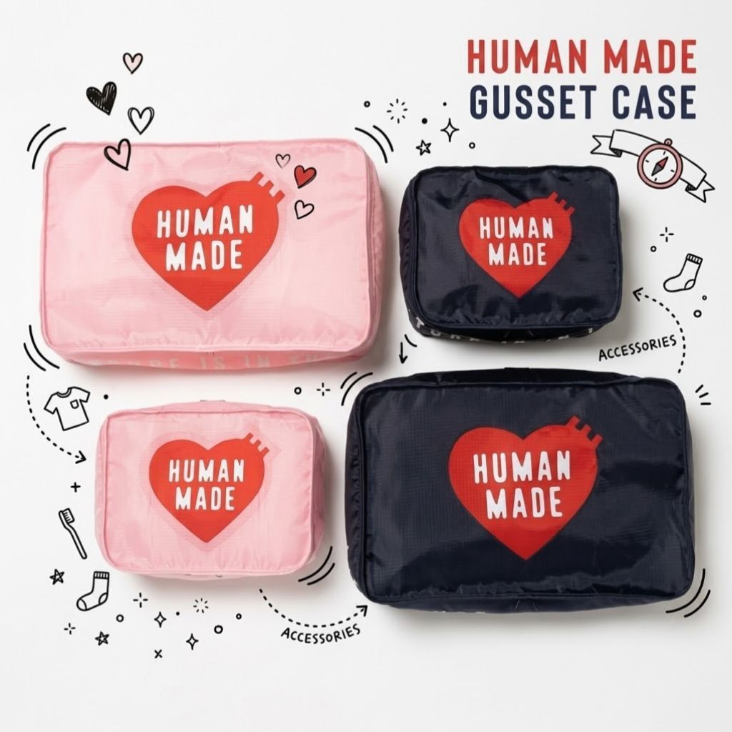 Human made GUSSET CASE กระเป๋าจัดระเบียบสัมภาระ Human Made พับได้ (ไซส์ S และ M)