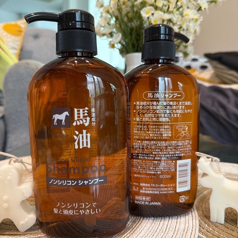 🎏แชมพูchampoo Kumano 600ml สูตรน้ำมันม้า บำรุงผมล้ำลึก