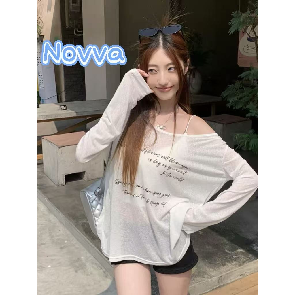 ส่งไวจากไทย🍒 พิมพ์ลาย สาว  ป้องกันแดด เสื้อชีฟองทรง Ovesize ใส่แมทช์เสื้อสายเดี่ยว Novva