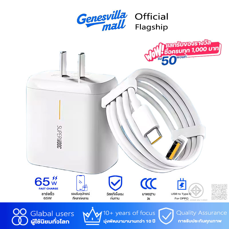 For oppo 65W สายชาร์จ type c หัวชาร์จ Super Fast Charge 65W Adapter + TypeC Fast Charge หัวชาร์จ