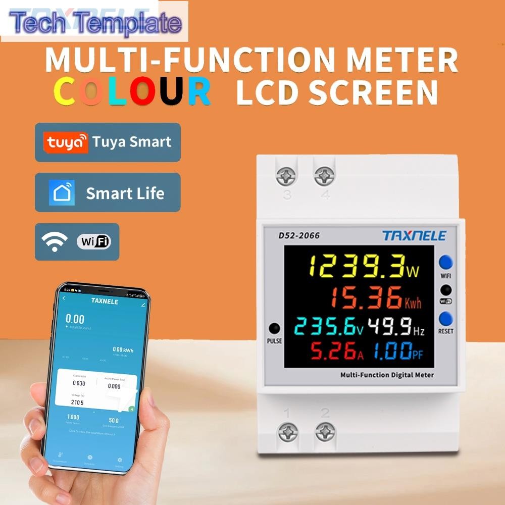 Taxnele TUYA WiFi Remote Monitor 6IN1 AC 110V 220V 100A แรงดันไฟฟ้า Power Factor KWH ไฟฟ้าพลังงานควา