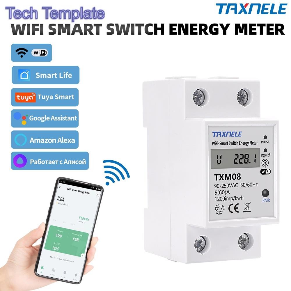 60a แบบเติมเงิน WIFI Smart TUYA เครื่องวัดพลังงาน Kwh เซอร์กิตเบรกเกอร์ สวิตช์ตั้งเวลา การป้องกันกระ