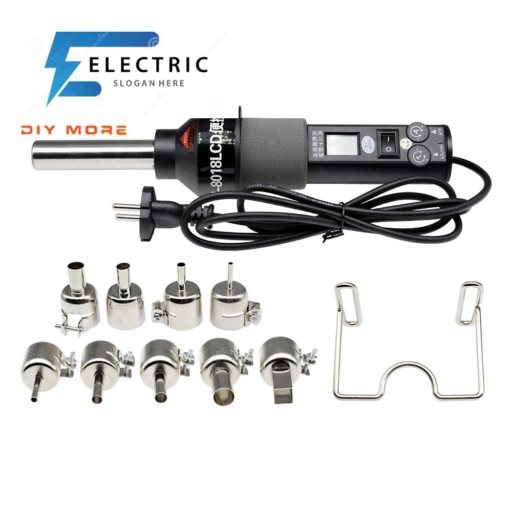 Hot Air Blower Heat Gun 8018 Lcd 220 V 450 W อุปกรณ์หัวแร้งเชื่อมต่อปลั๊ก Eu + 9 หัวฉีด