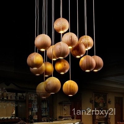 Designer Personality Creative Art Solid Wood Pendant Light New Chinese Style Hotel Restaurant LED Wo