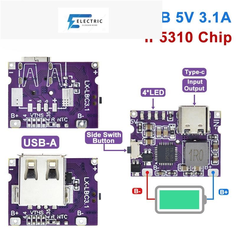 โมดูลพาวเวอร์แบงค์ Type-C USB 5V 3.1A IP5310 พร้อมสวิตช์ไฟ LED Type-C USB 5V 3.1A Boost Converter St