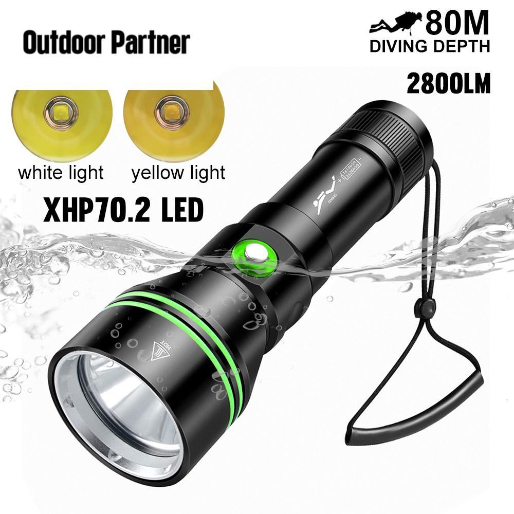 DV79 2800LM ไฟฉายดําน้ําความสว่างสูงไฟฉายดําน้ํา 30W XHP70.2 ไฟ LED ดําน้ําลึก 80M IPX8 กันน้ํา Push