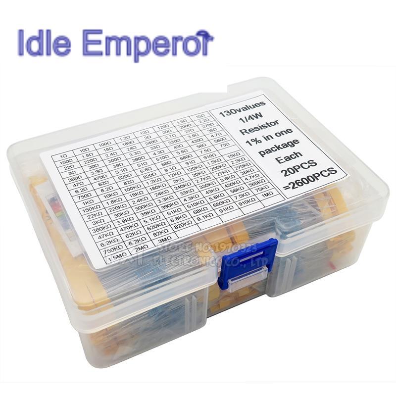 ชุดตัวต้านทานฟิล์มโลหะ 1/4W 0.25W 1% 130 Values 2600 ชิ้น ต่อล็อต