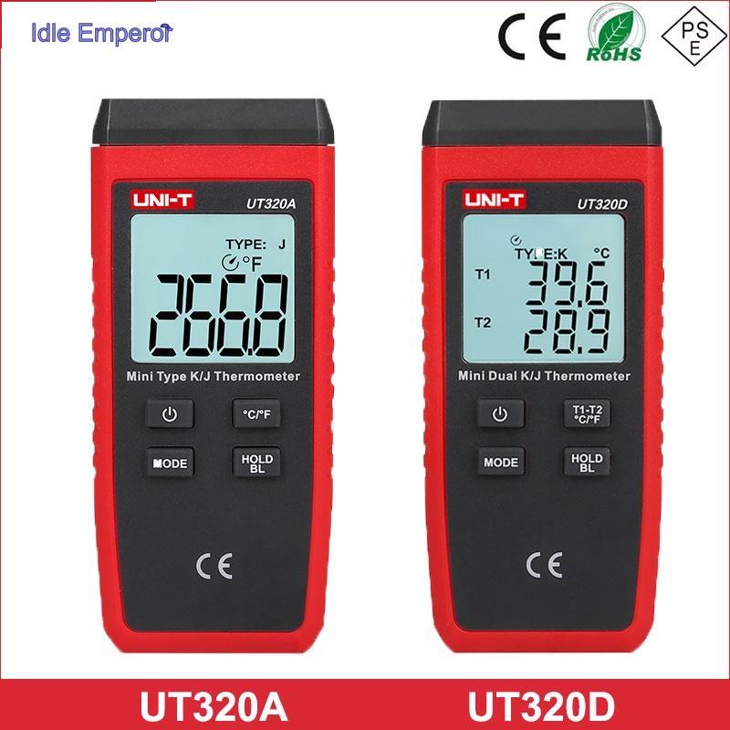 Uni-t UT320A UT320D เครื่องวัดอุณหภูมิ เทอร์โมมิเตอร์ เทอร์โมคัปเปิล ขนาดเล็ก ชนิดสัมผัส ช่องคู่ K/J