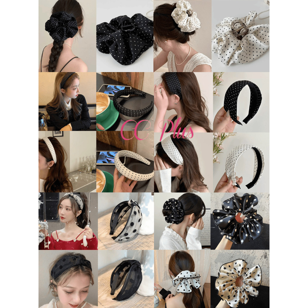 CiCi Plus+(H188) ที่คาดผม/กิ็บ/ยางมัดผมลายจุด Polka dot ใส่แมทช์ชุดได้หลากหลายสไตล์  แฟชั่นเกาหลีมาใหม่สำหรับผู้หญิง