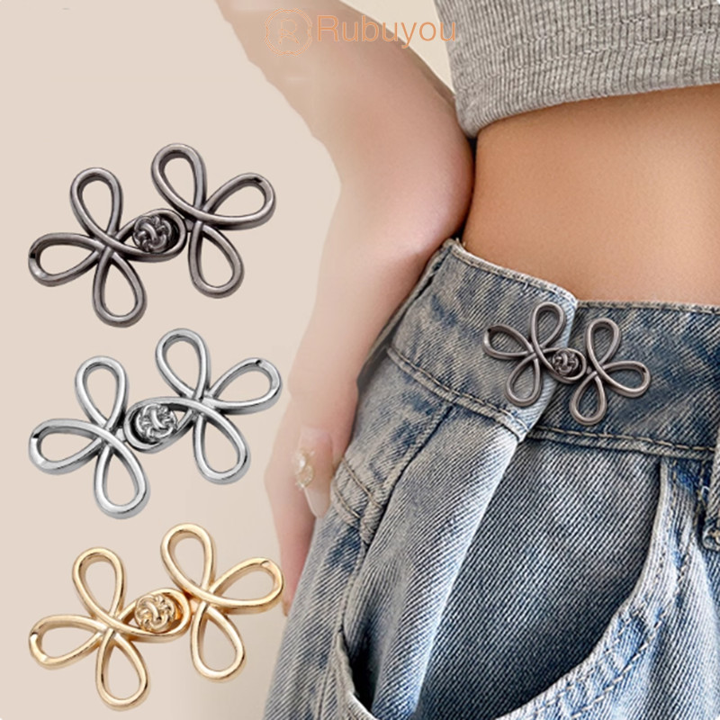 Rubuyou Hollow Four Leaf Clover เอวหัวเข็มขัด สําหรับกางเกงยีนส์กระโปรง DIY เสื้อผ้า สนาปเย็บฟรีไม่มีรอยต่อถอดออกได้-COD