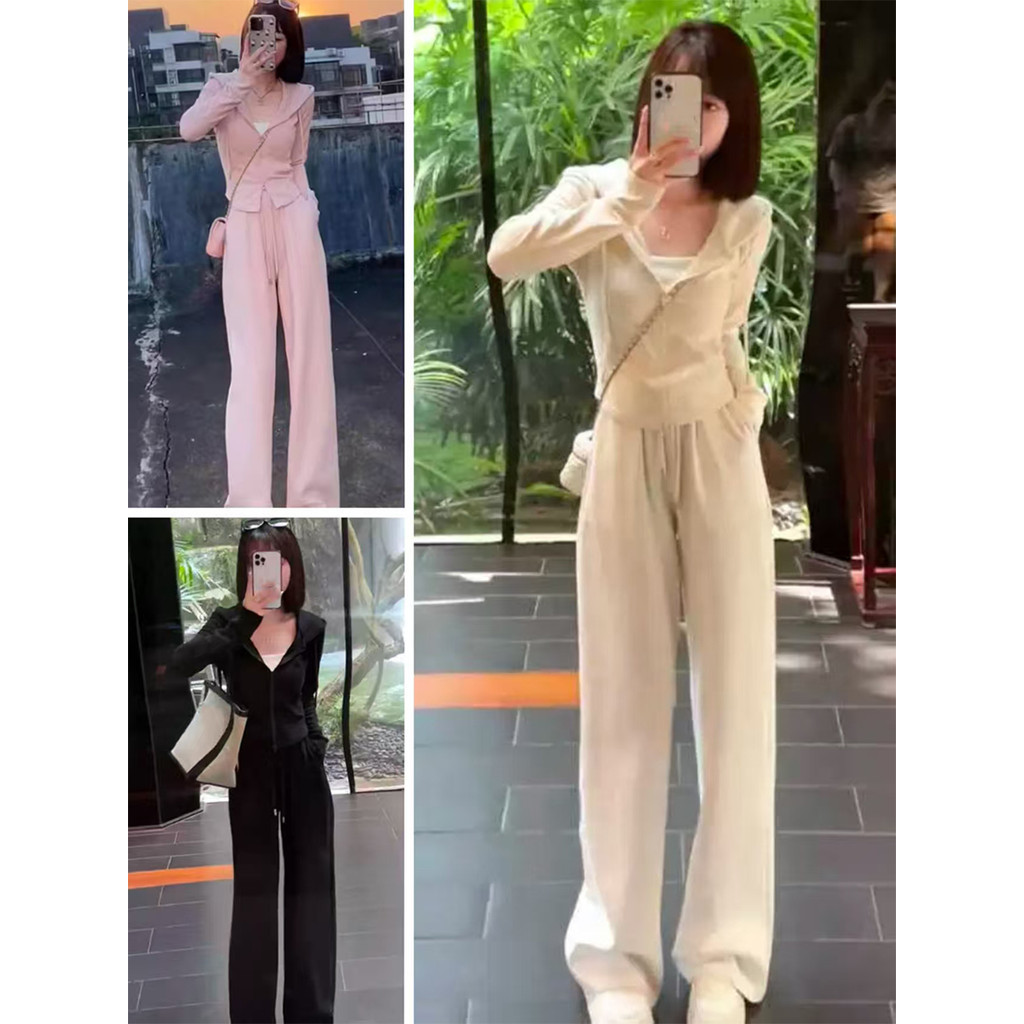 ชุดเซ็ตแฟชั่น เสื้อฮู้ด + กางเกงขายาว ช่วยให้ดูขายาว