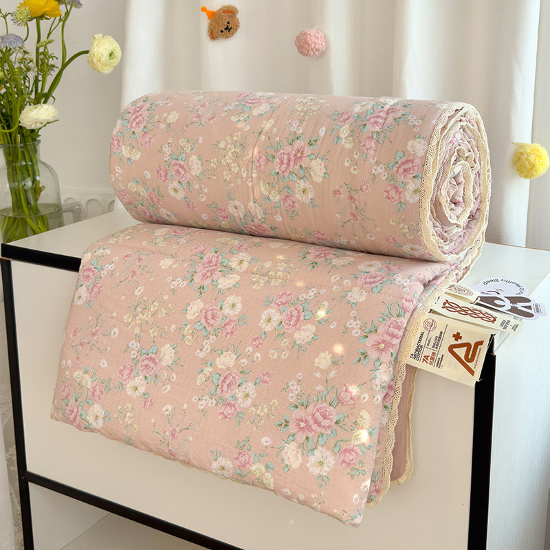 ผ้านวมลายลูกไม้แบบฝรั่งเศสขนาด 6.5 ฟุต (2 x 2.3 เมตร) จากผ้าฝ้ายนุ่ม สบายในฤดูร้อน