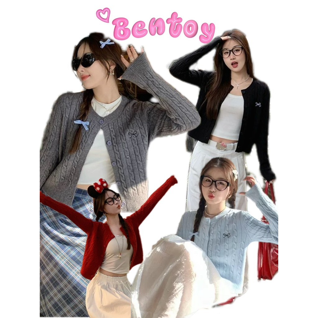 Bentoy เสื้อคาร์ดิแกน cardigan (Z067) ชุด งานถักผ้านิ่ม นุ่มใส่สบาย กระดุมลายโบว์น่ารักมาก พร้อมส่ง สำหรับเที่ยว คาเฟ่