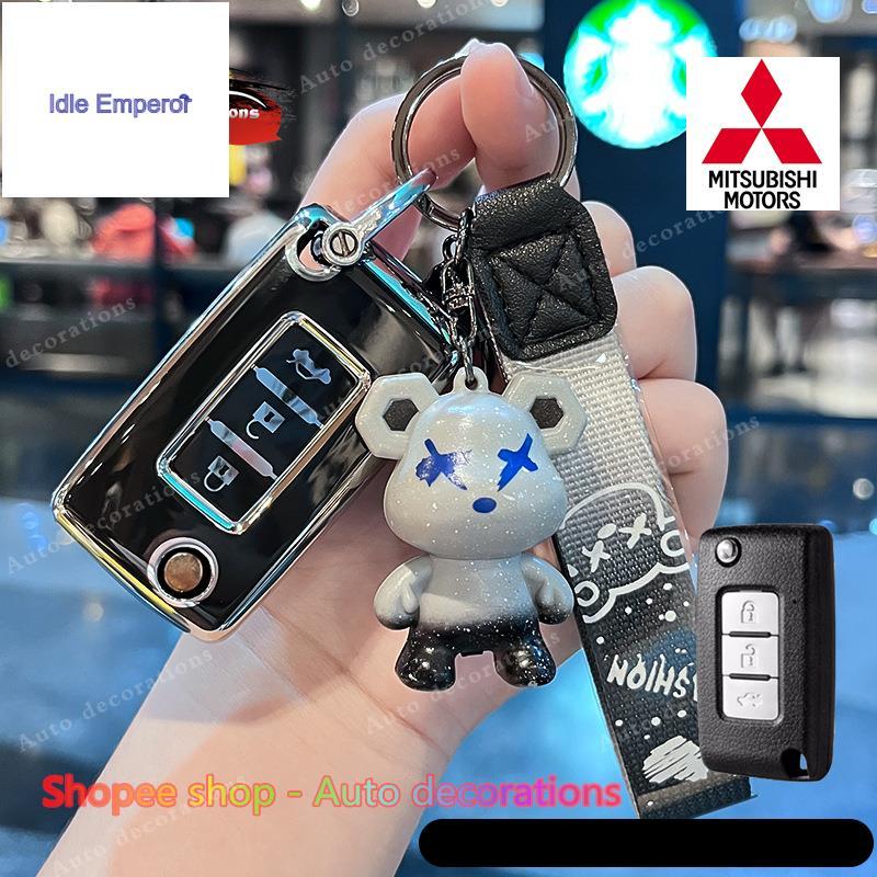 กุญแจรถดัดแปลงแบบพับได้สําหรับ Mitsubishi Pajero/Mirage/Attrage/Triton พวงกุญแจหุ้มกุญแจ