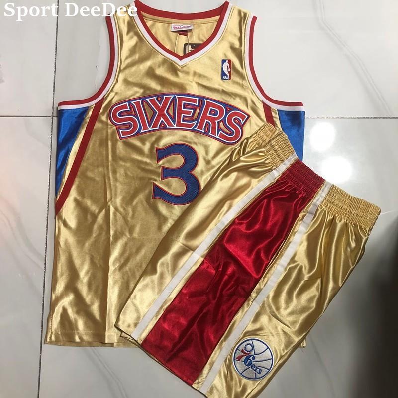 Mens ประณีตเย็บปักถักร้อยเสื้อ Philadelphia 76ers Allen Iverson Mitchell Ness 1996-97 ไม้เนื้อแข็ง C