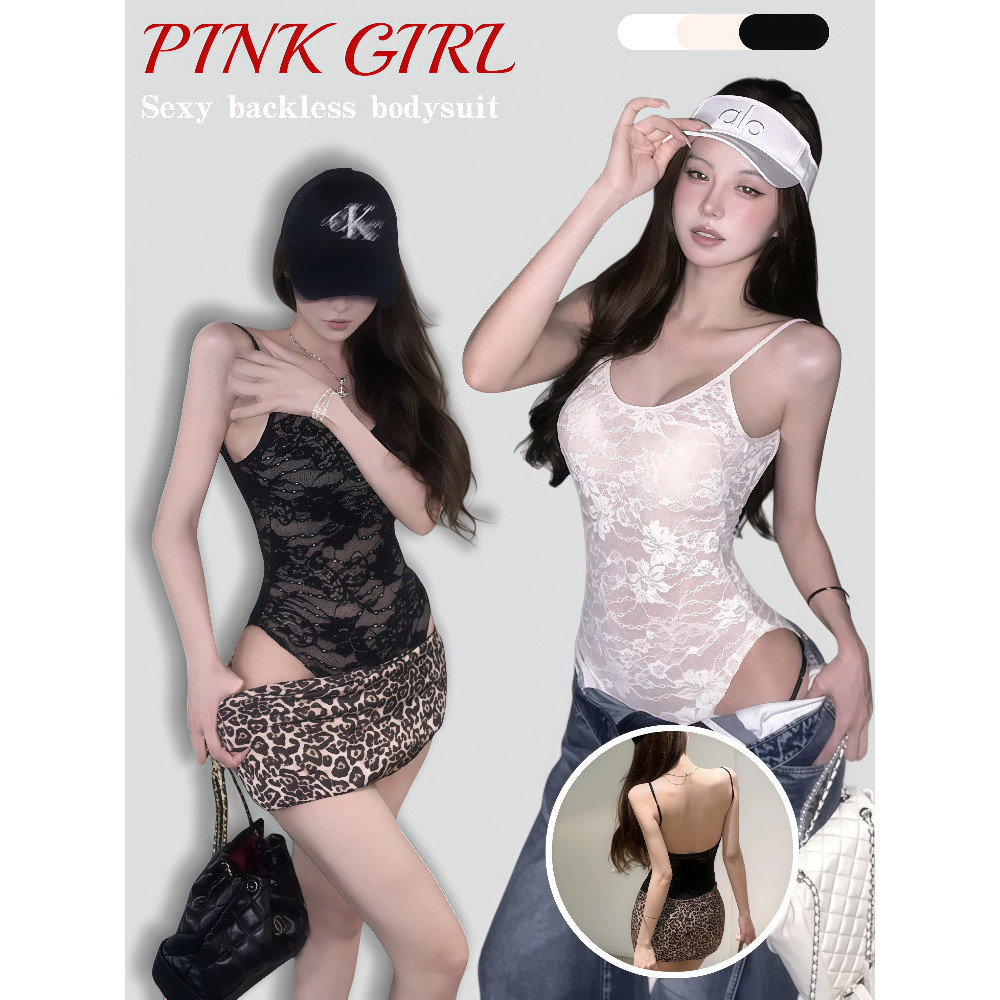 💋Pink girl💋​พร้อมส่ง ชุดบอดี้สูท เสริมฟองน้ำ ลายลูกไม้ สีขาวครีมดำ เว้าหลังสุดเซ็กซี่ ซี่มากแม่ เสื้อผ้าผู้หญิง' FY2256