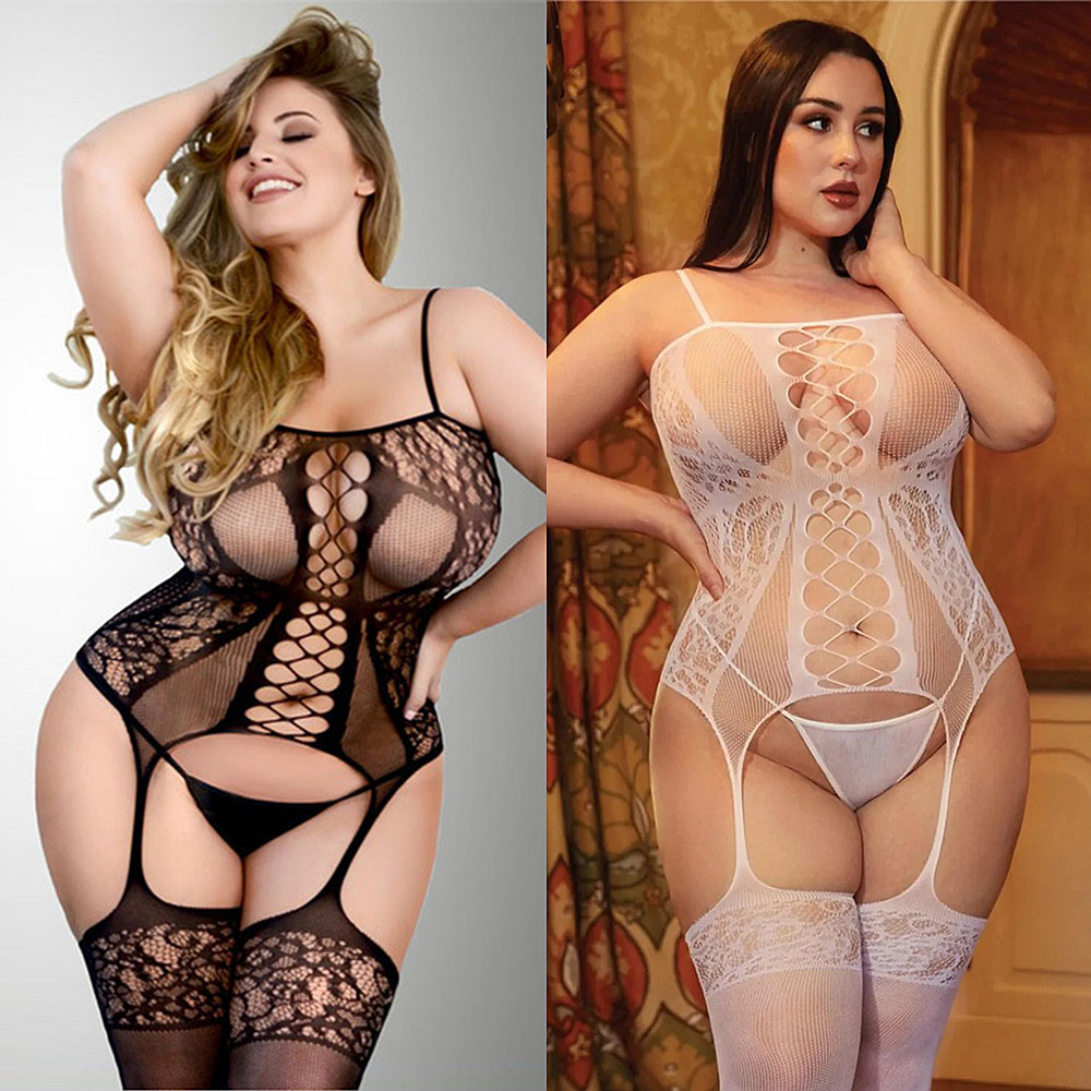 Plus Size Body Stocking สำหรับผู้หญิง ชุดบอดี้สูทแบบเซ็กซี่ ดีไซน์ fishnet สไตล์เรียบร้อย สำหรับผู้ใ