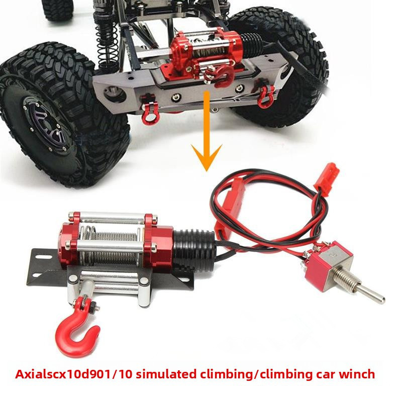 1:10 Scale RC รถแบบมีสายอัตโนมัติจําลองโลหะ Winch สําหรับ 1/10 RC Crawler Axial SCX10 90046 TRX4 Red