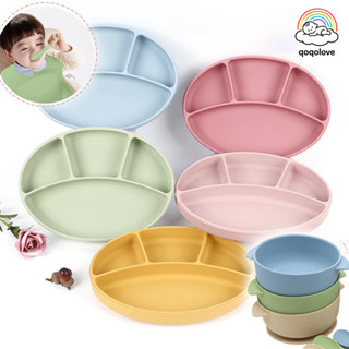 จานซิลิโคนเด็ก กันกระแทก จานซิลิโคนก้นดูดทรงรีพร้อมฝาปิด ฐาน…
